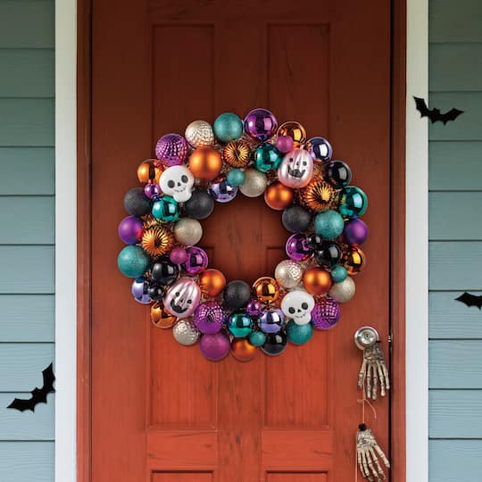 23.5" Skull, Jack-o'-Lantern & Ball Ornament Wreath by Ashland®